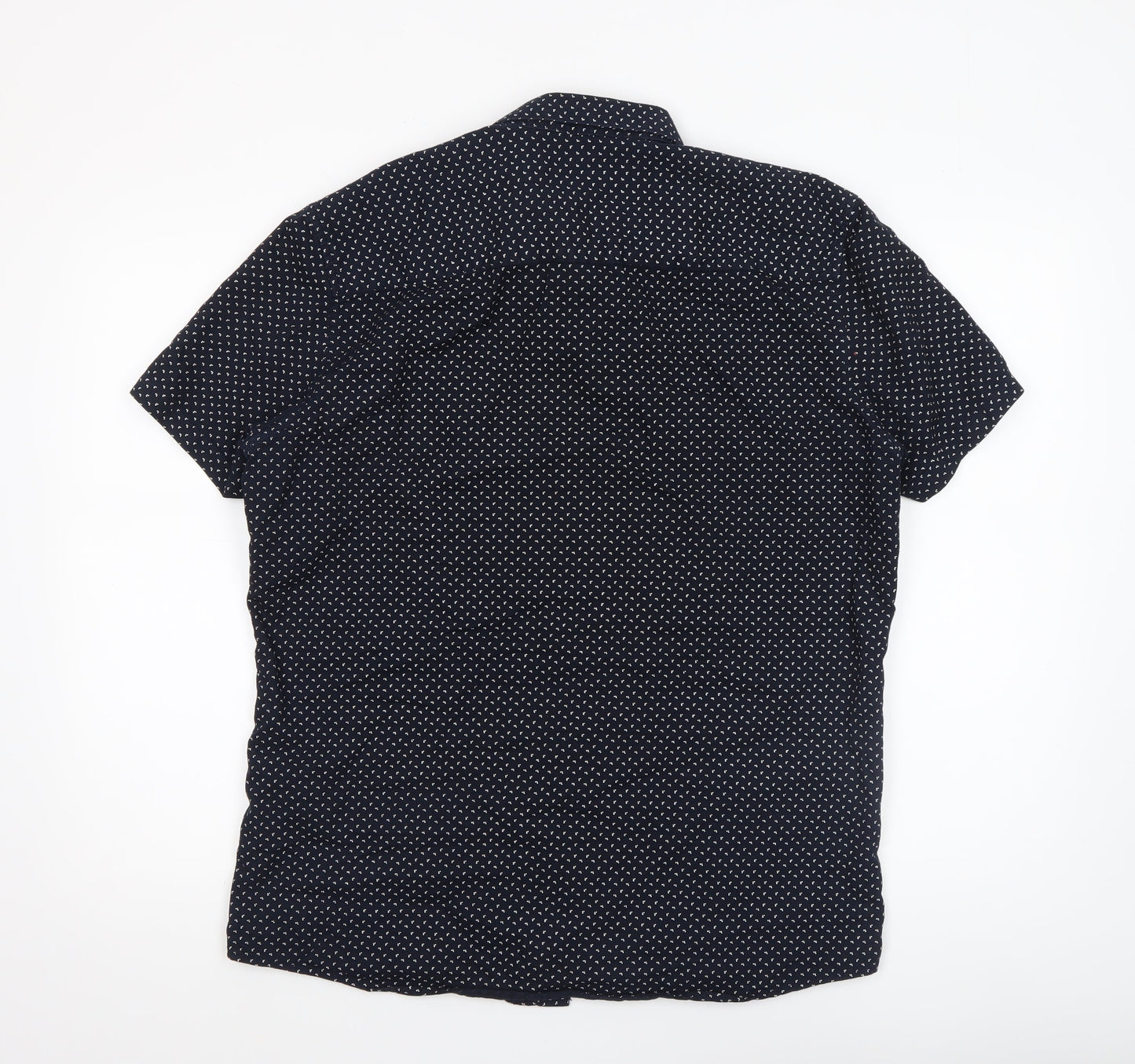 Tom Tailor Denim Men's Blue Geometric Short Sleeve Slim Fit Shirt L