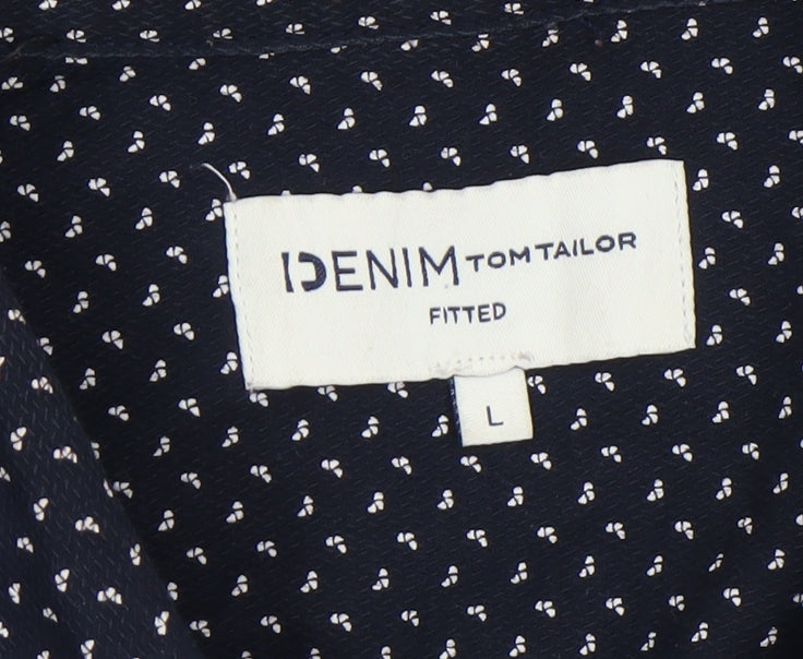 Tom Tailor Denim Men's Blue Geometric Short Sleeve Slim Fit Shirt L