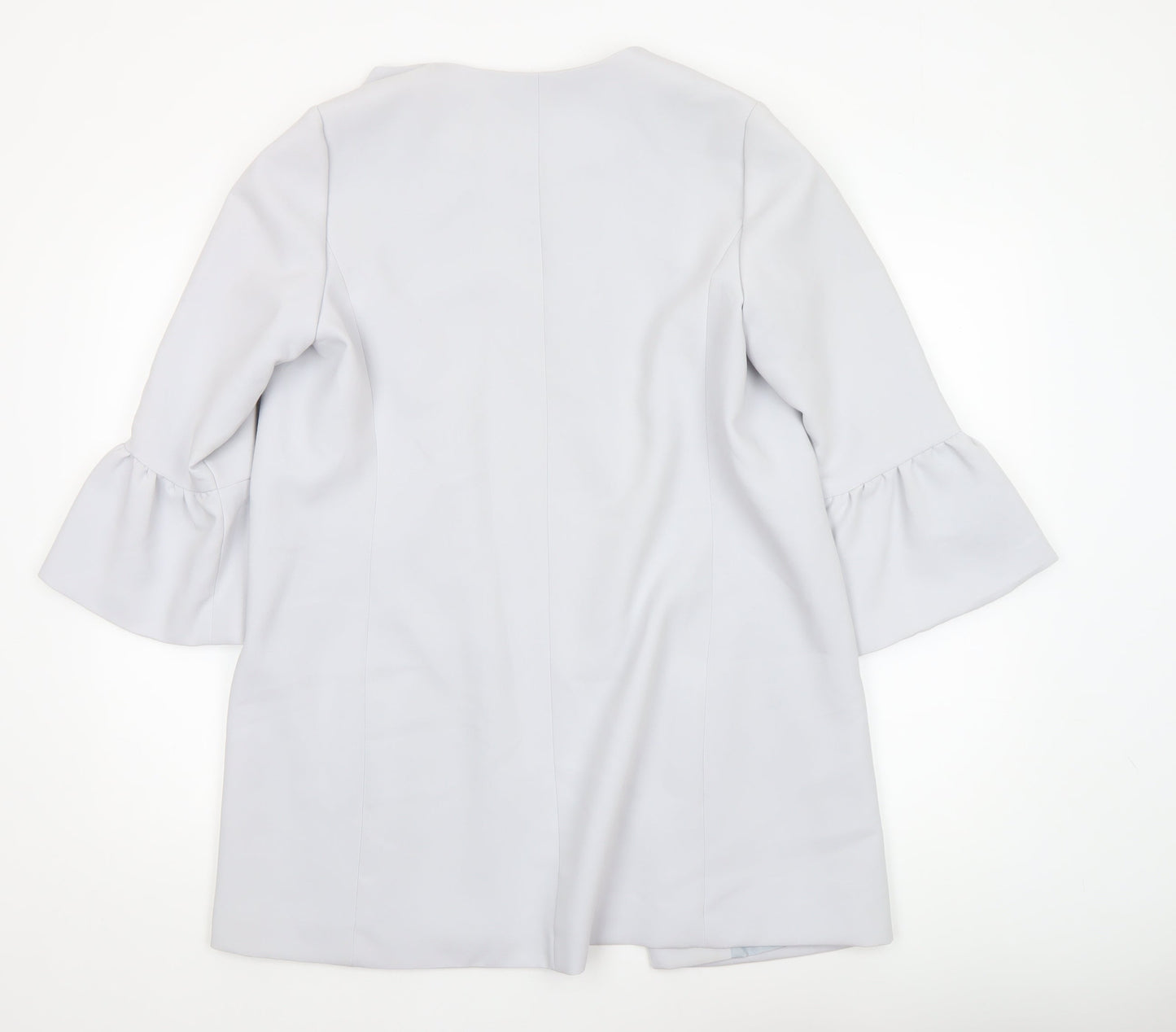 New Look Women’s Grey Mid-Length Ruffle Sleeve Open Coat Size 12
