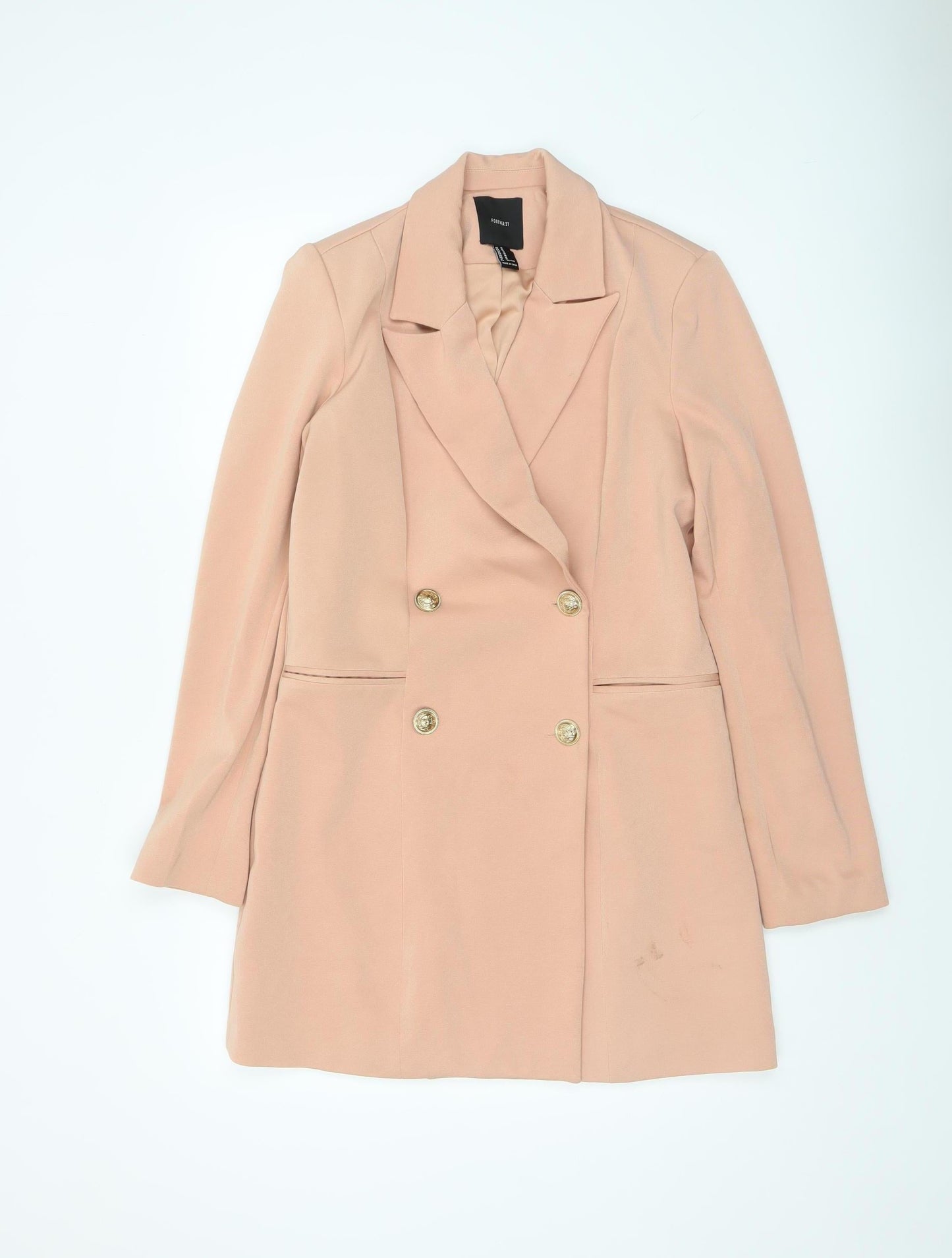 Forever 21 Women's Beige Double-Breasted Blazer Coat UK 12