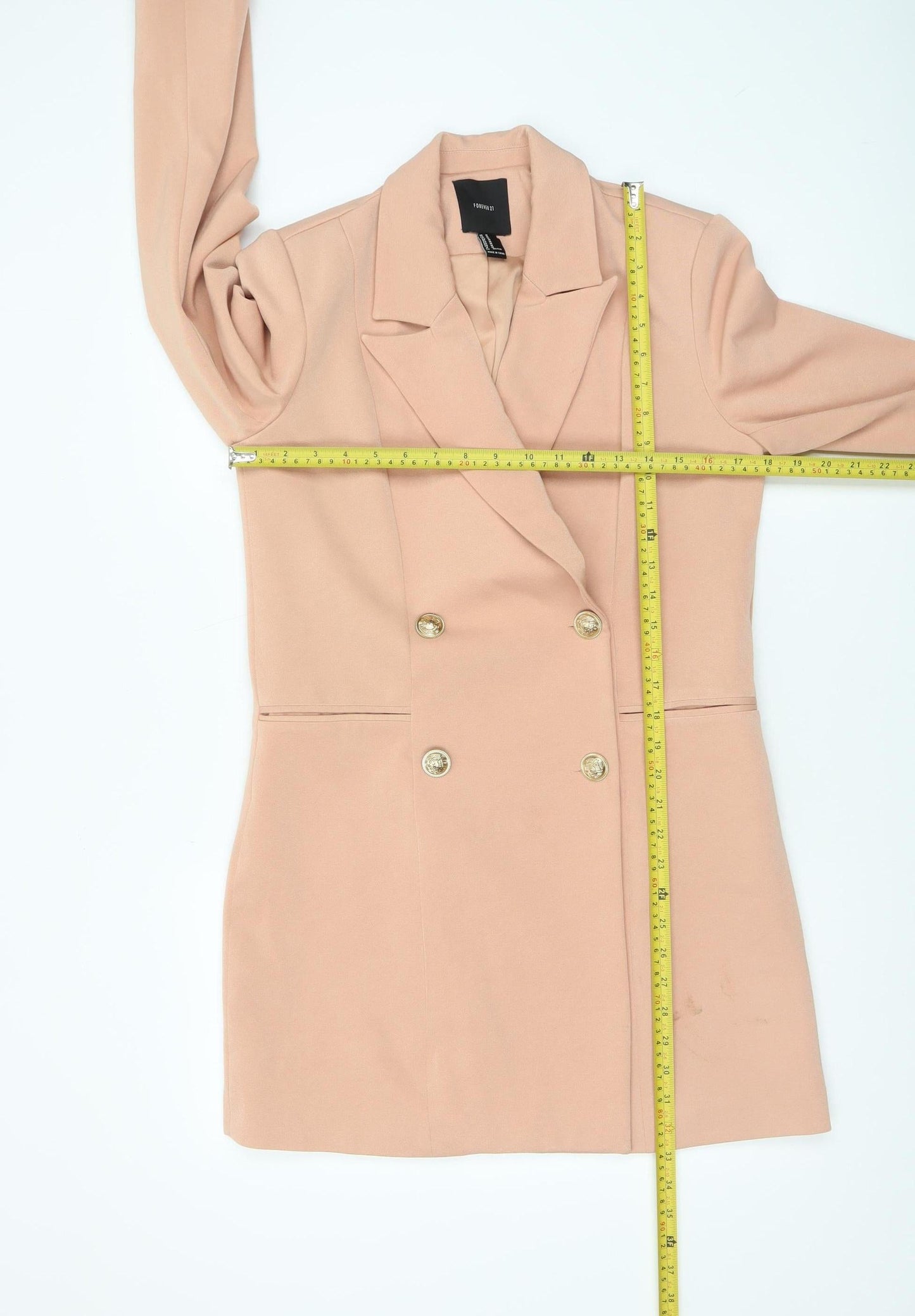 Forever 21 Women's Beige Double-Breasted Blazer Coat UK 12