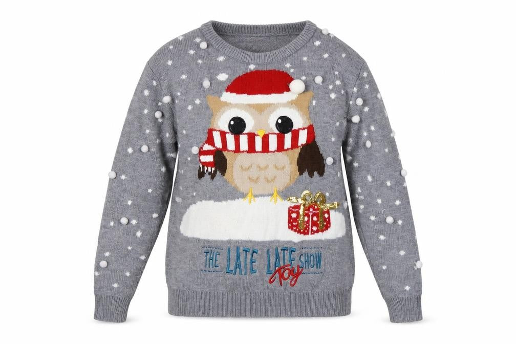 The Late Late Toy Show Women's Grey M Christmas Owl Jumper