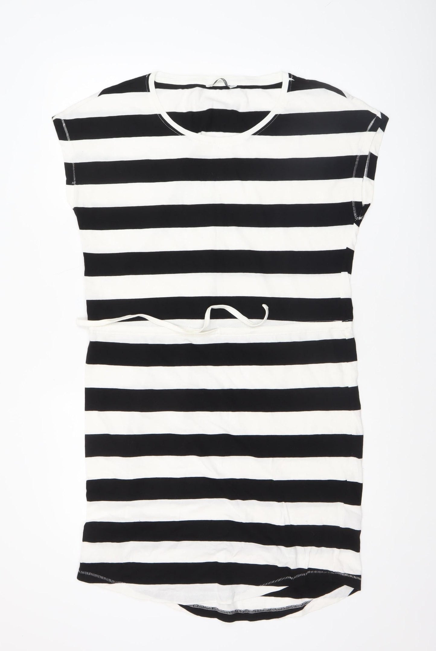 ONLY Women’s Black White Striped T-Shirt Dress M Casual Cotton