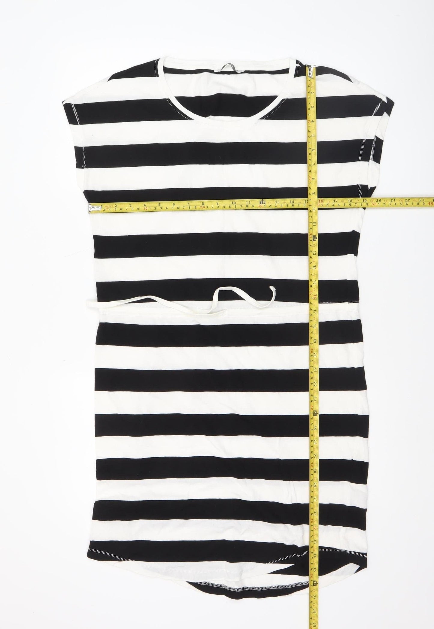 ONLY Women’s Black White Striped T-Shirt Dress M Casual Cotton