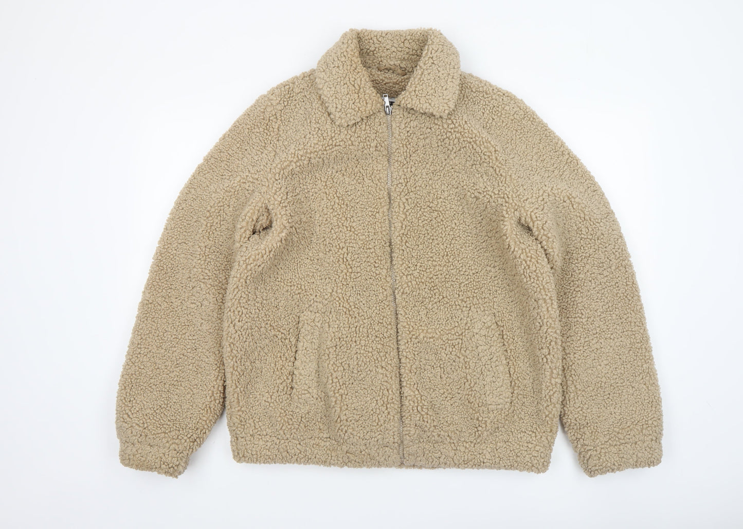Noisy May Women Beige Sherpa Fleece Zip Bomber Jacket Size M
