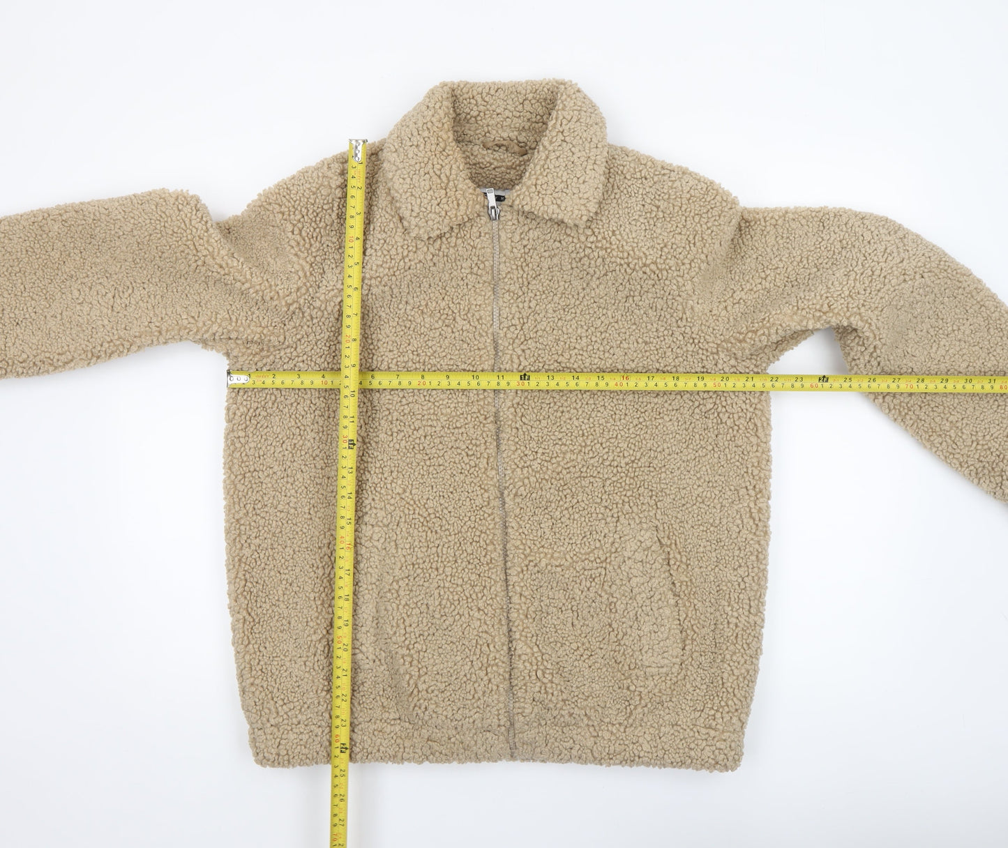 Noisy May Women Beige Sherpa Fleece Zip Bomber Jacket Size M