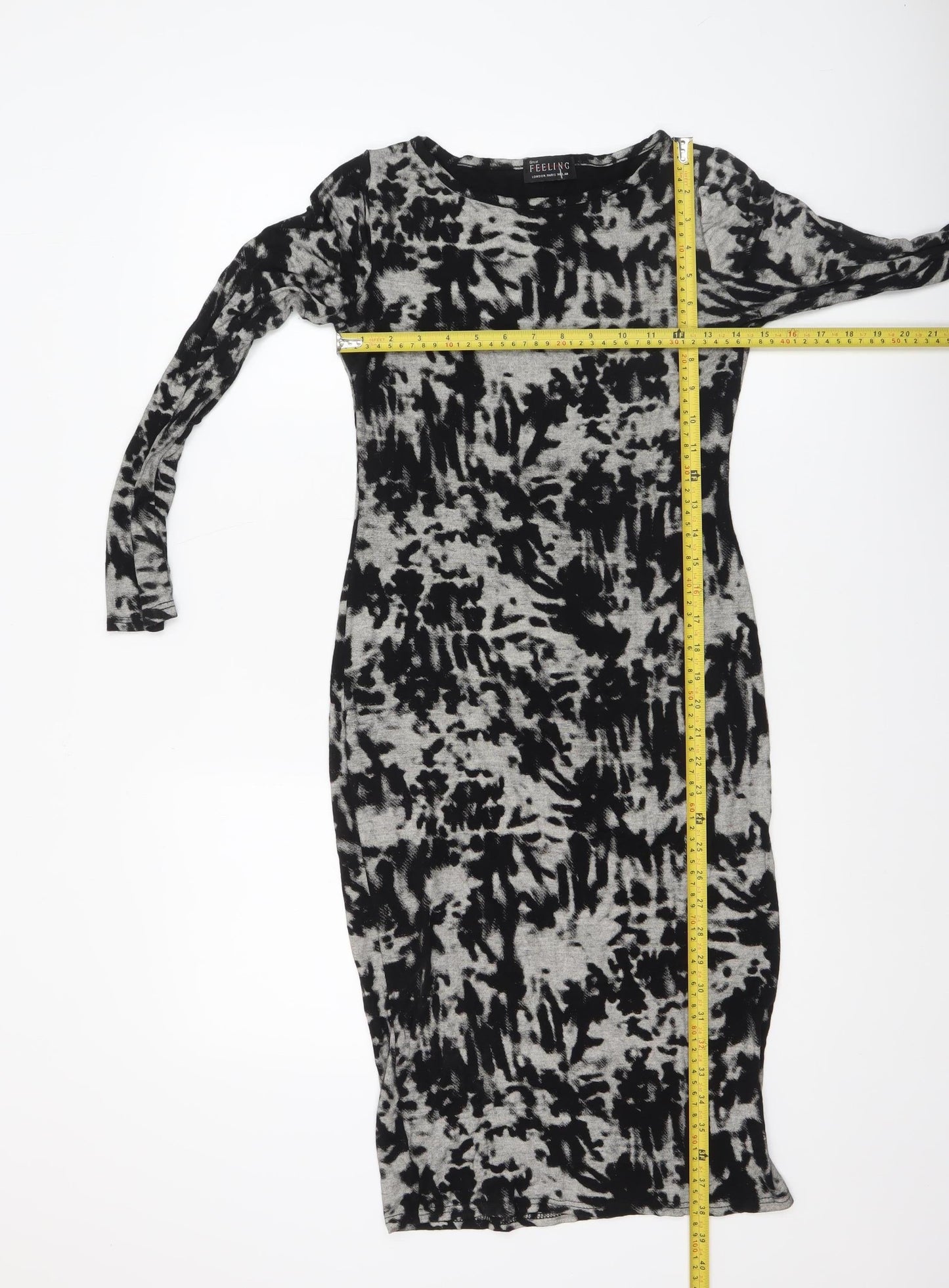 Great Feeling Women’s Black Grey Tie Dye Bodycon Dress S