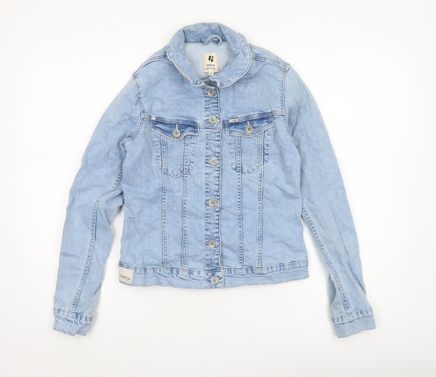 Garcia Women Blue Denim Basic Jacket M Buttoned Casual