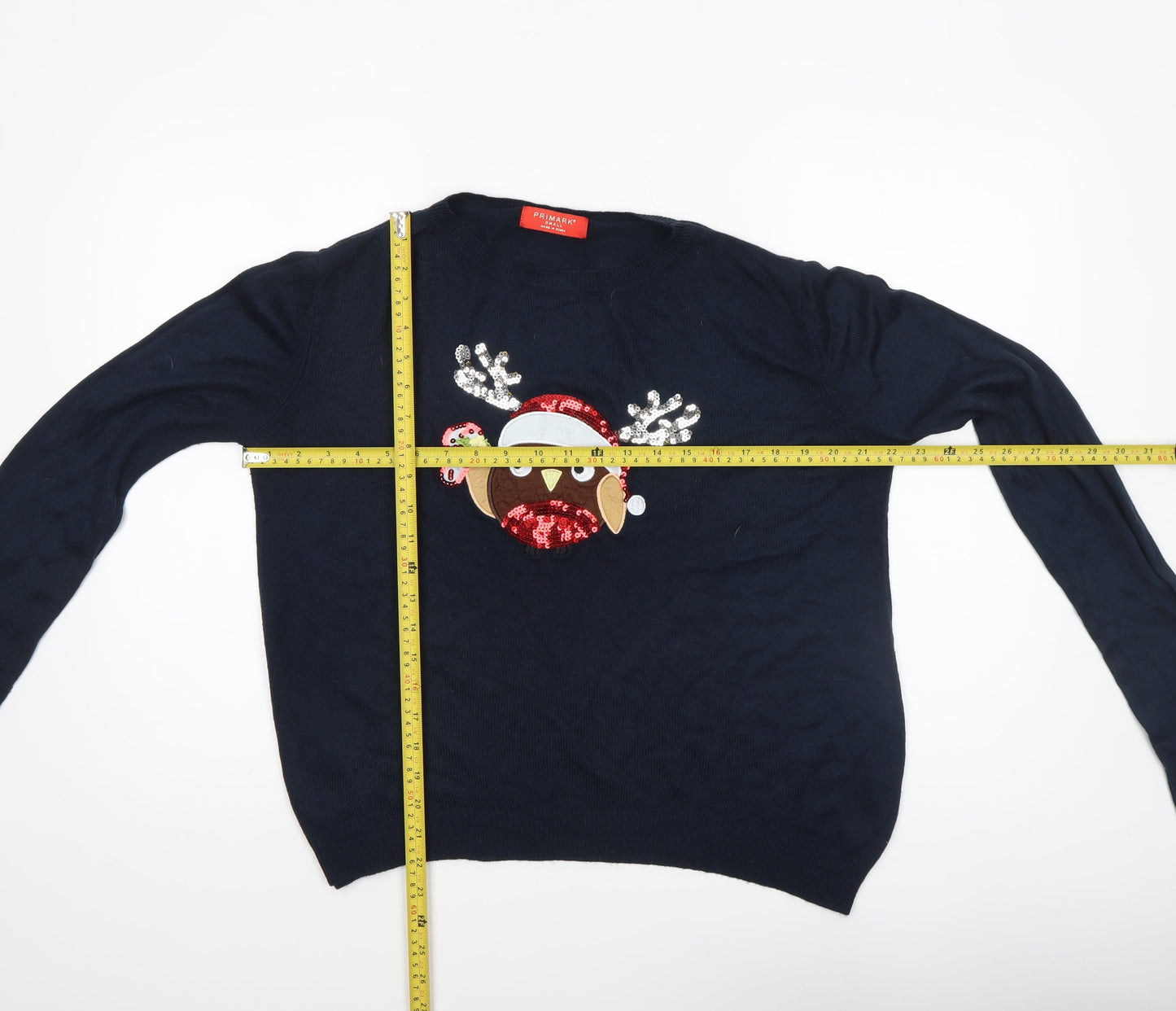 Primark Women's Blue Christmas Sequin Pullover Jumper Size S
