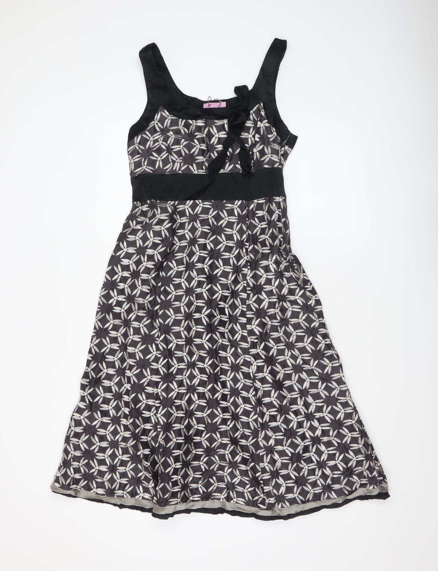 Monsoon Women’s Black Geometric A-Line Dress Size 8 Linen Silk