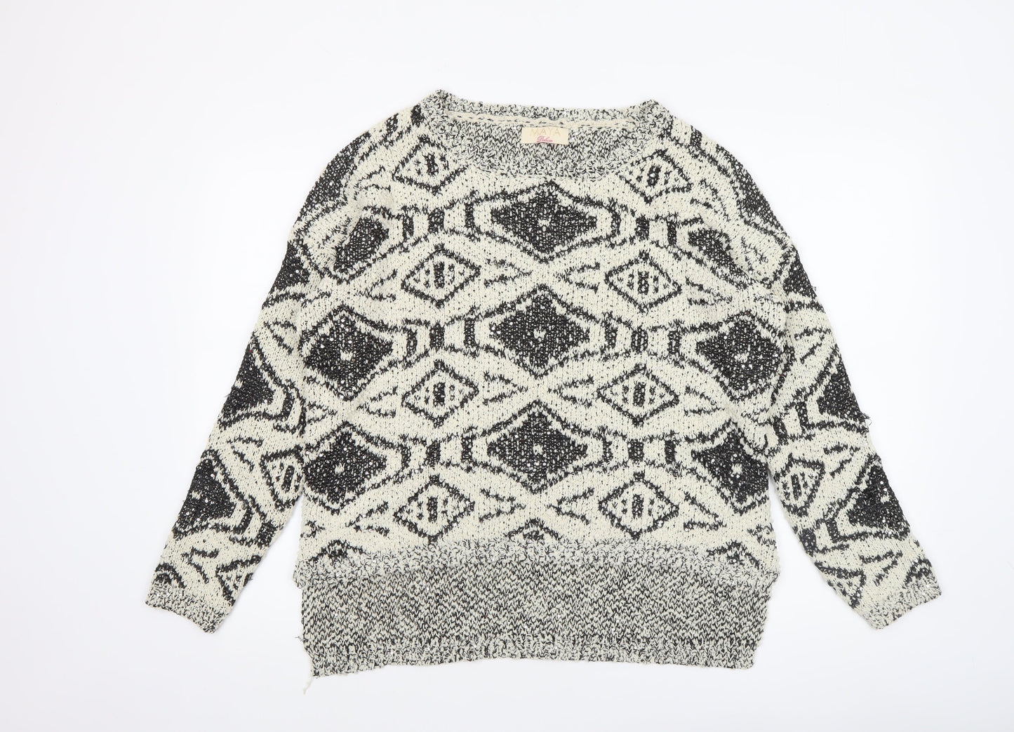 Maya Women’s Black & White Aztec Knit Pullover Jumper Size M