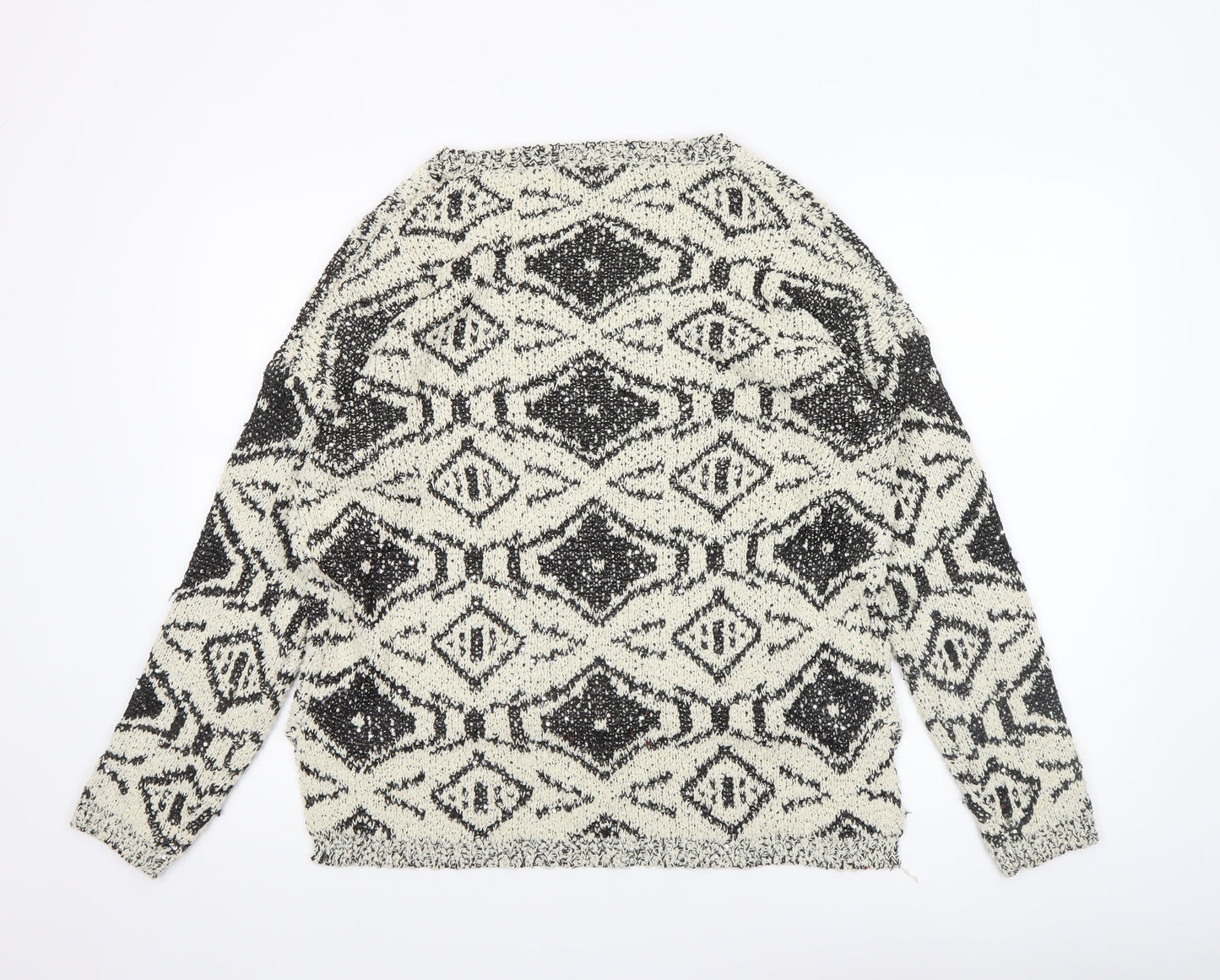 Maya Women’s Black & White Aztec Knit Pullover Jumper Size M