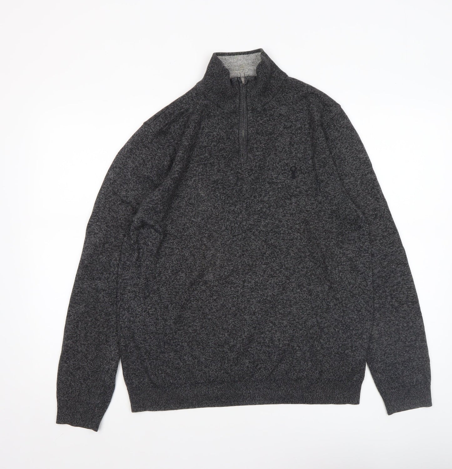 Next Men’s Grey 1/4 Zip High Neck Cotton Jumper Size M