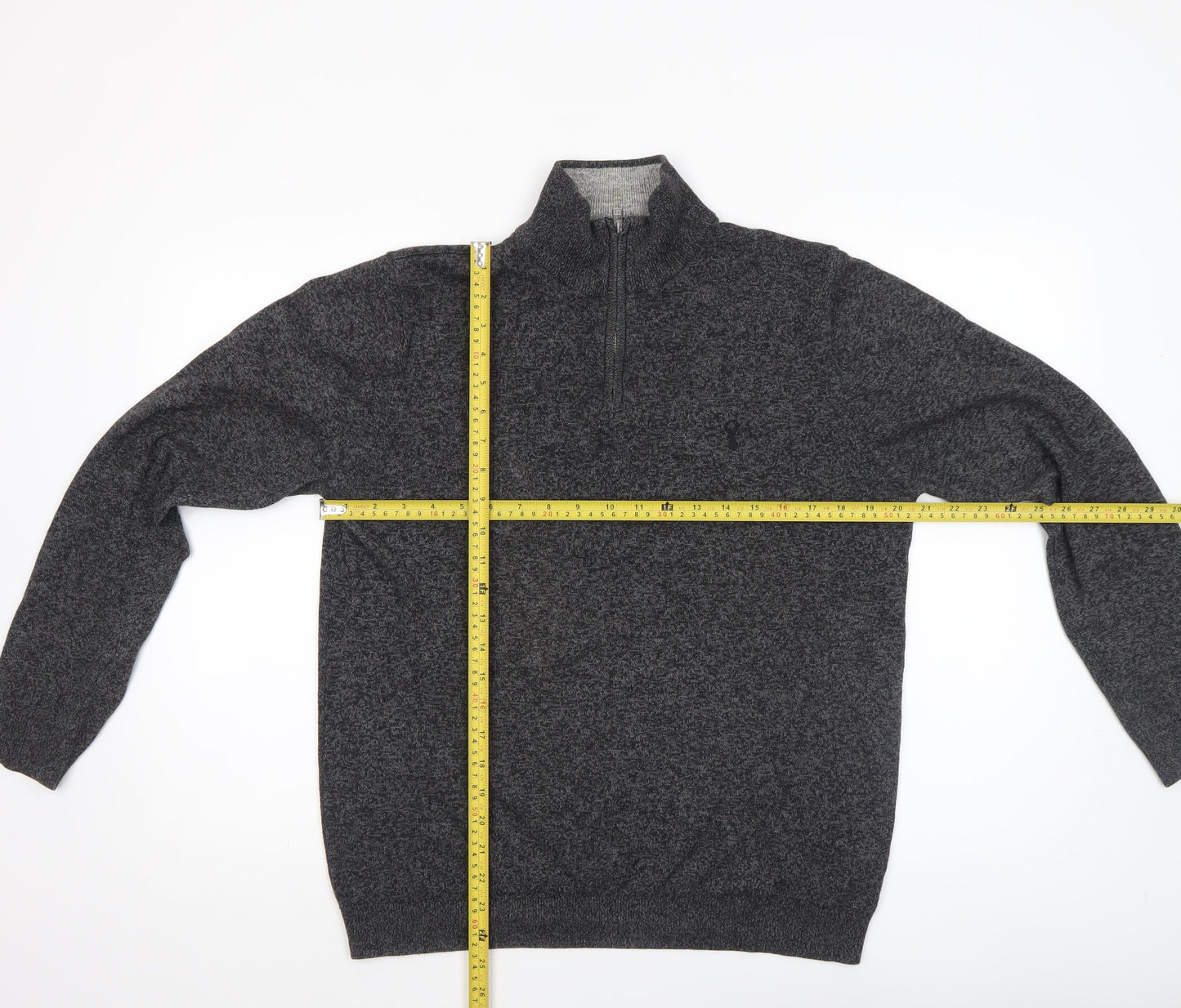 Next Men’s Grey 1/4 Zip High Neck Cotton Jumper Size M