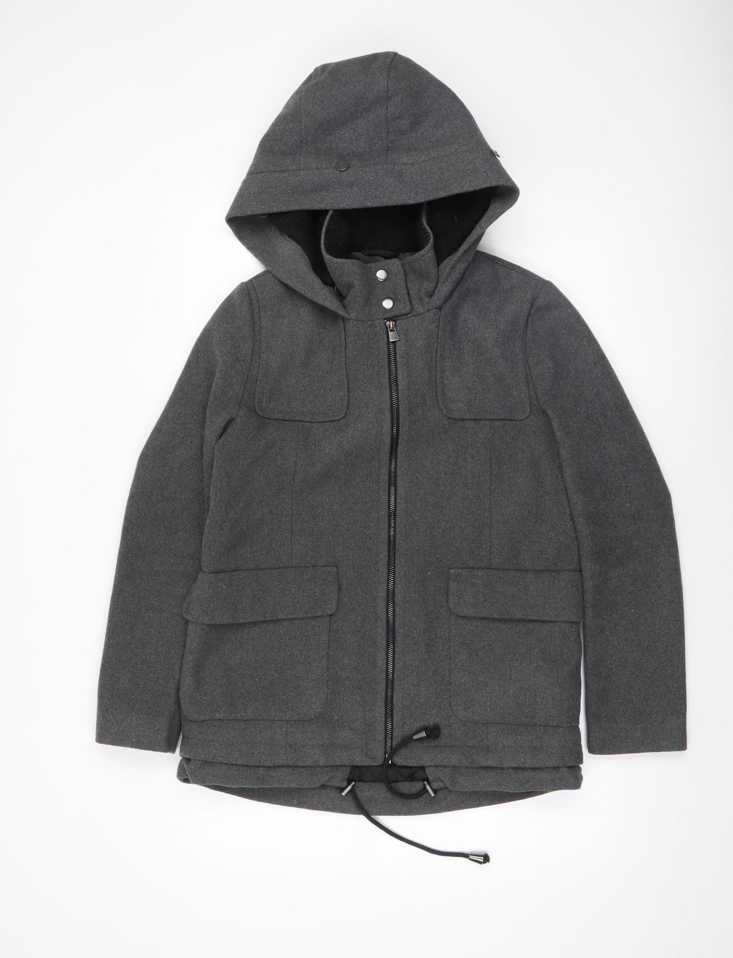 Atmosphere Women Grey Hooded Wool Blend Parka Jacket Size 8