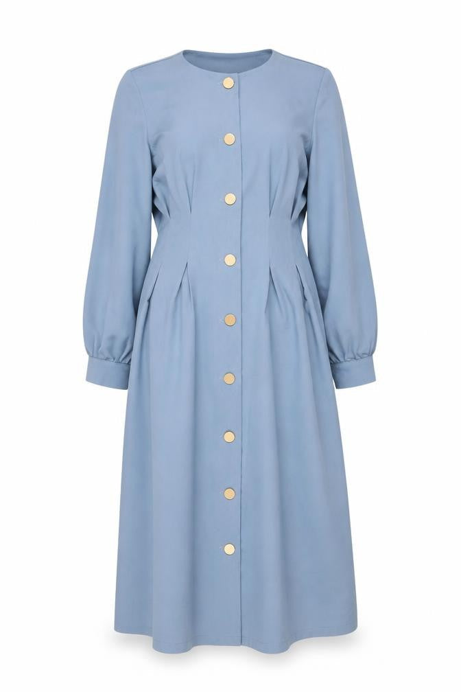 M. Adam Women Blue Midi Shirt Dress Long Sleeve Size M