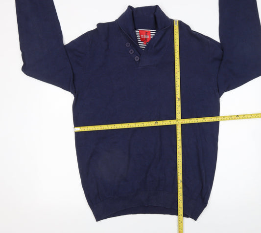 6th Sense Mens Blue Collared Button Cotton Jumper XL