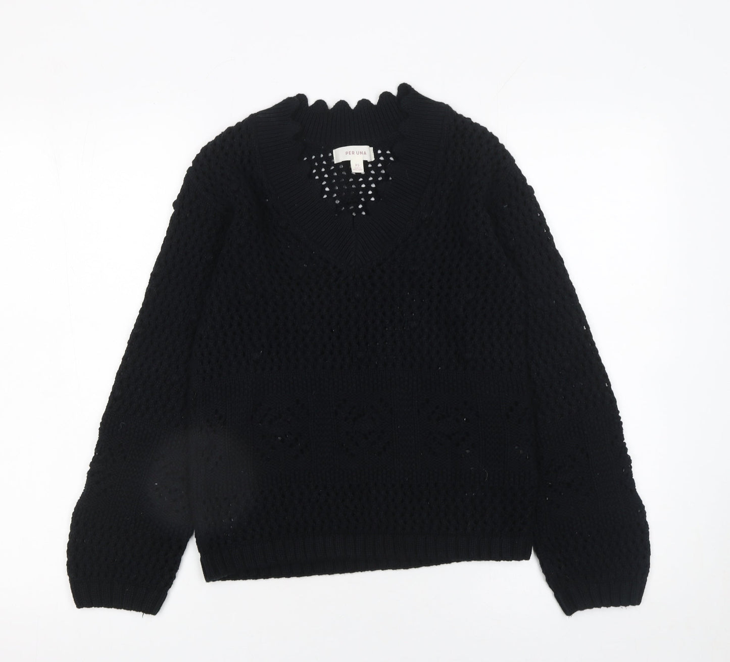 Marks and Spencer Per Una Womens Black Cotton V-Neck Knit Jumper XS