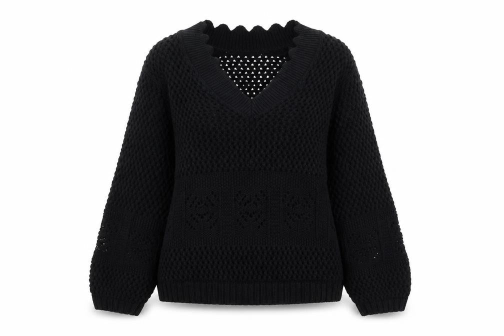 Marks and Spencer Per Una Womens Black Cotton V-Neck Knit Jumper XS