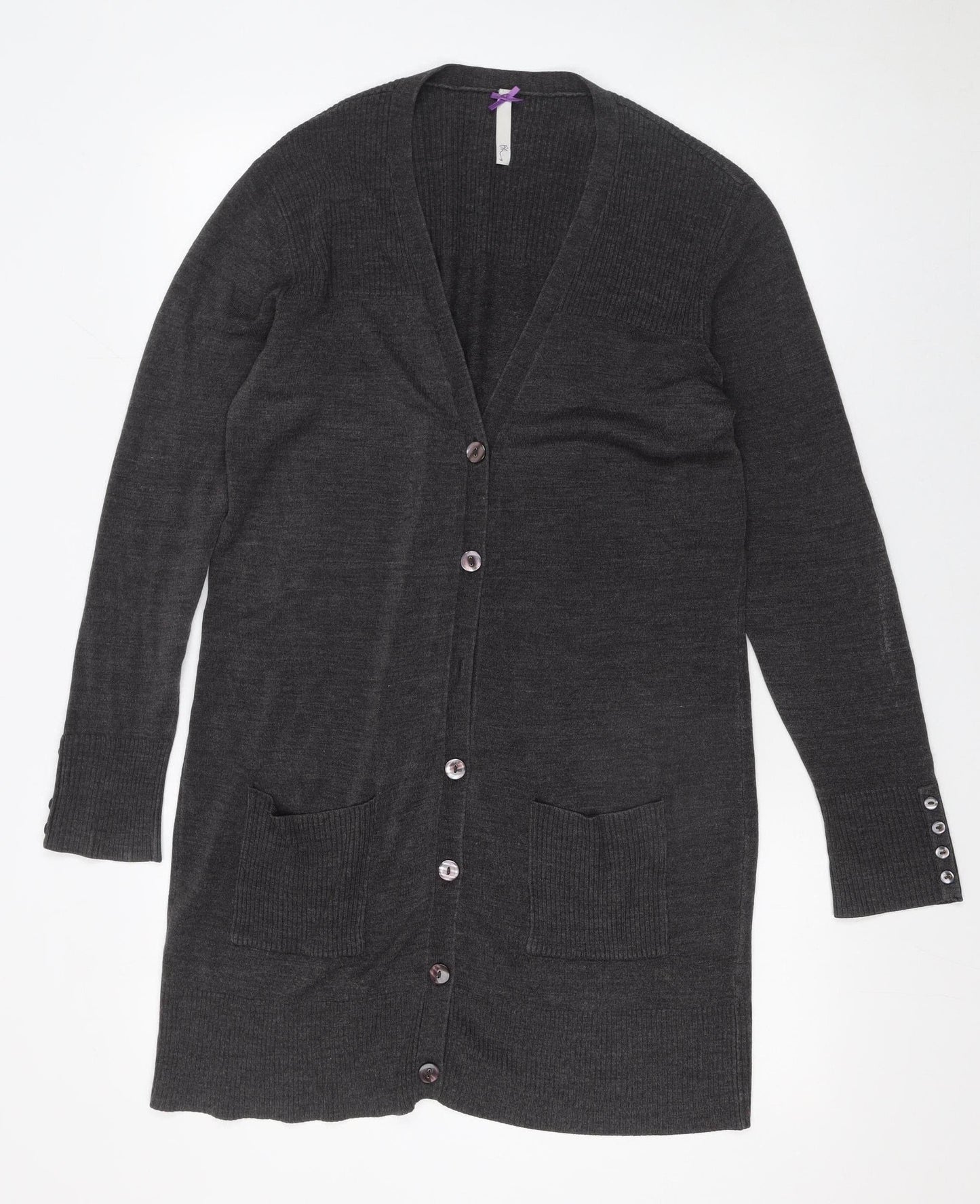 BHS Women’s Grey Longline Button Cardigan Size 14 Knitwear