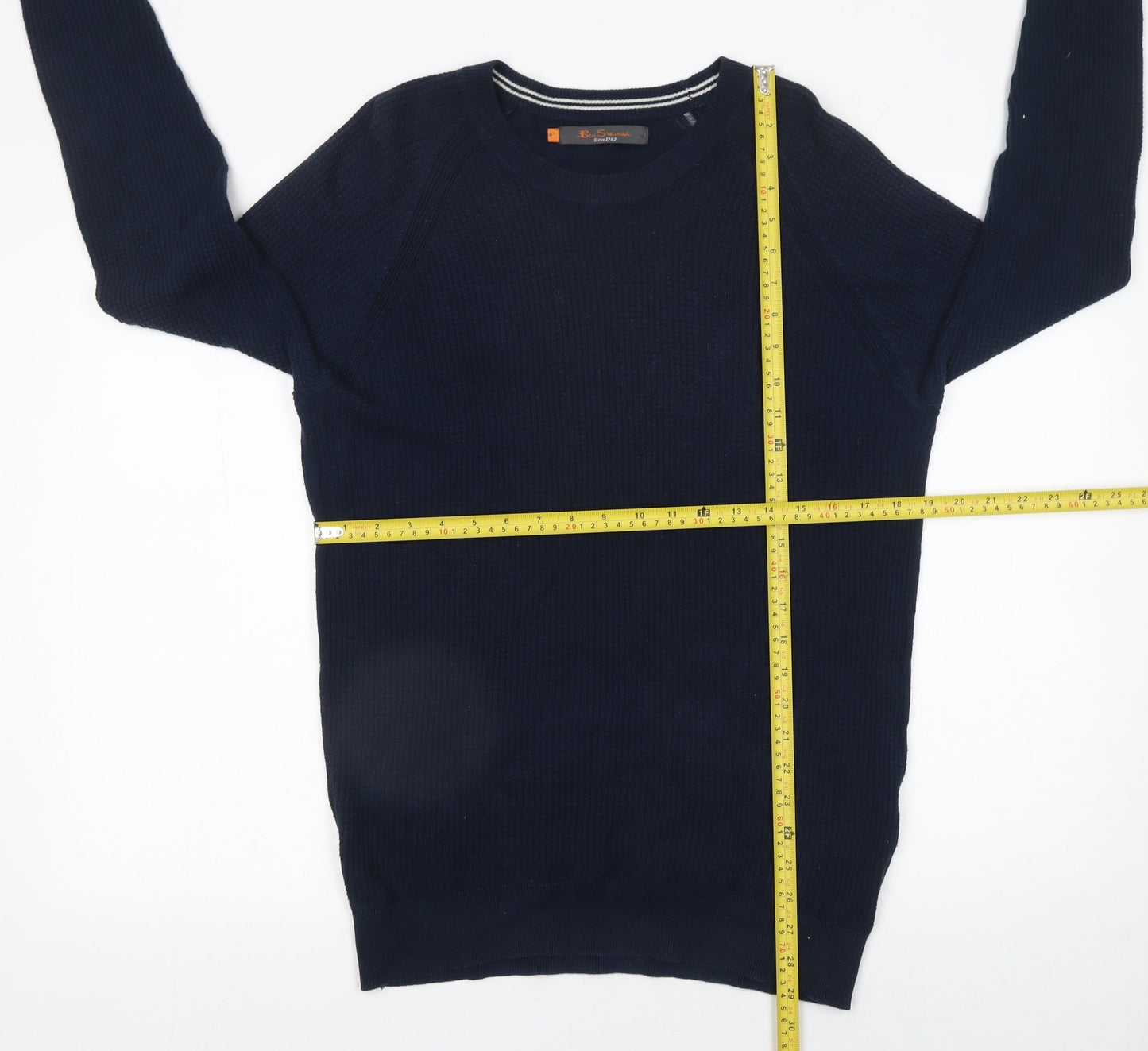 Ben Sherman Men's Blue Cotton Crew Neck Pullover Jumper M