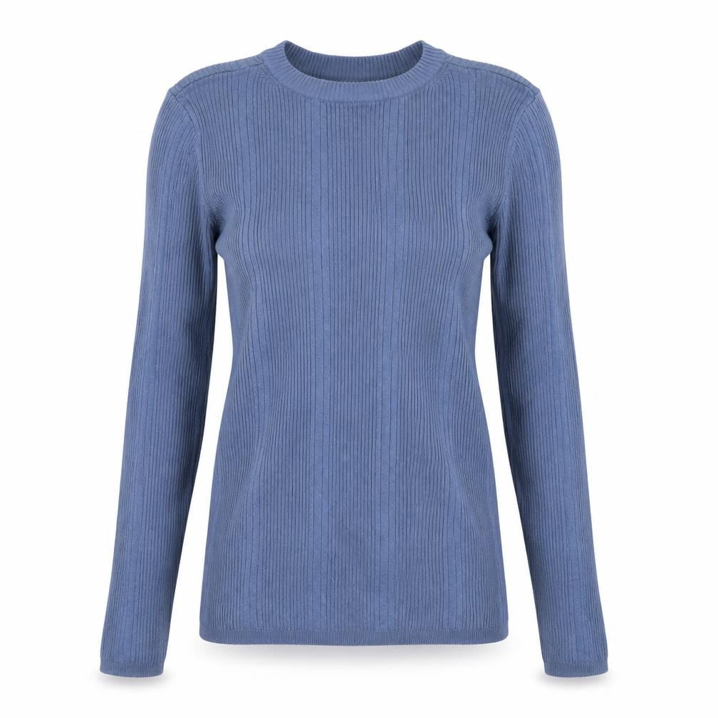 Marks and Spencer Women's Blue Ribbed Crew Neck Jumper Size 8