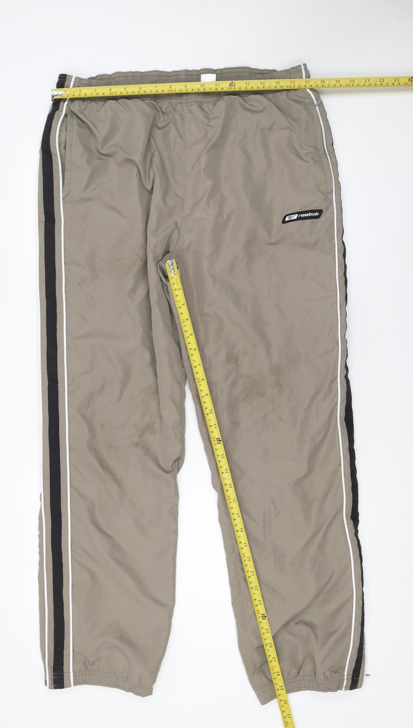 Reebok Men’s Beige Jogger Track Pants L Relaxed Fit Nylon Sportswear