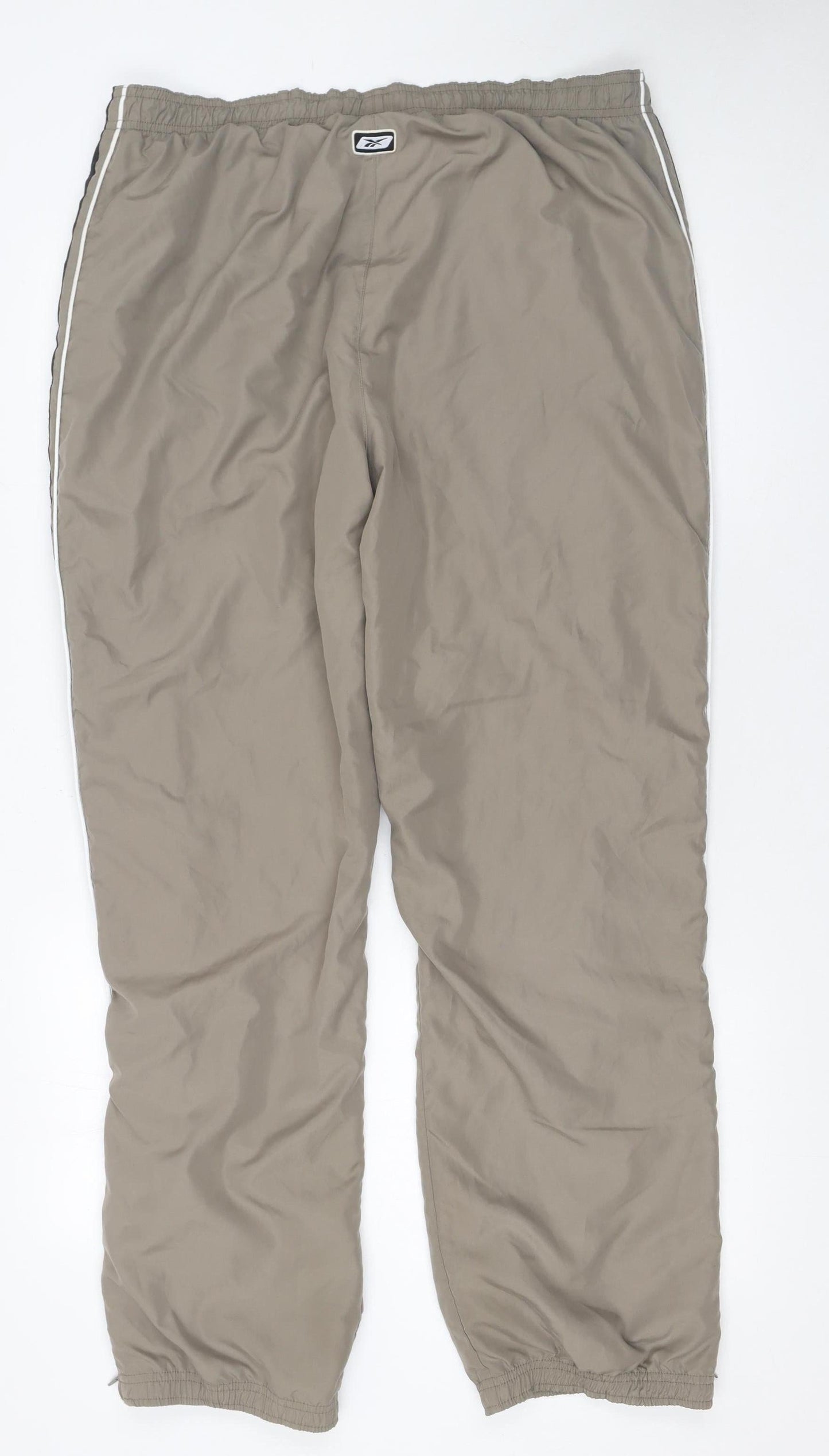 Reebok Men’s Beige Jogger Track Pants L Relaxed Fit Nylon Sportswear