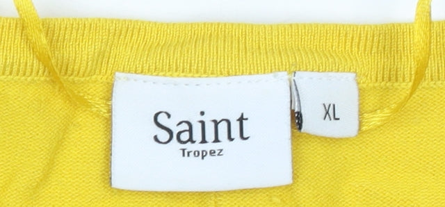 Saint Tropez Women’s Yellow Viscose Knit Jumper XL Relaxed Fit