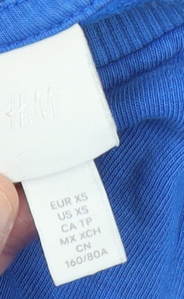 H&M Women Blue Cotton Crew Neck Pullover Sweatshirt XS