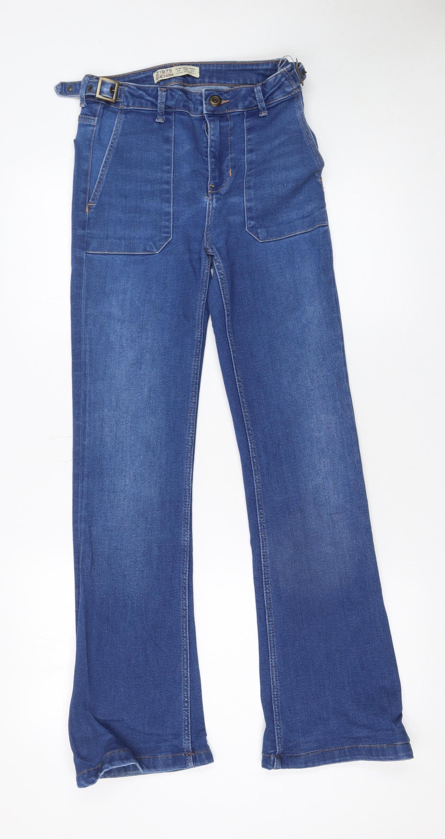 Zara Women Blue Size 8 High Rise Straight Belted Z1975 Jeans