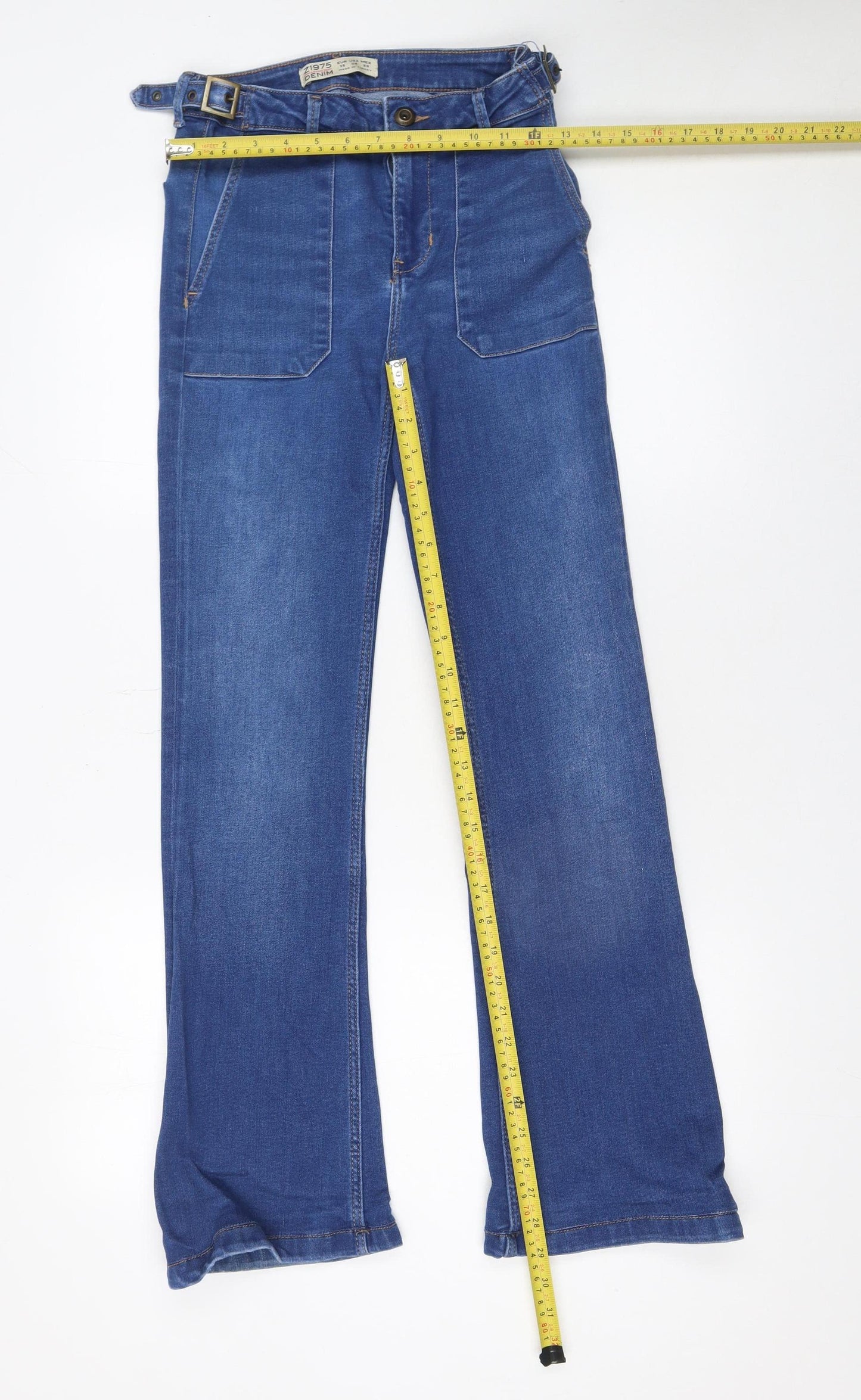 Zara Women Blue Size 8 High Rise Straight Belted Z1975 Jeans