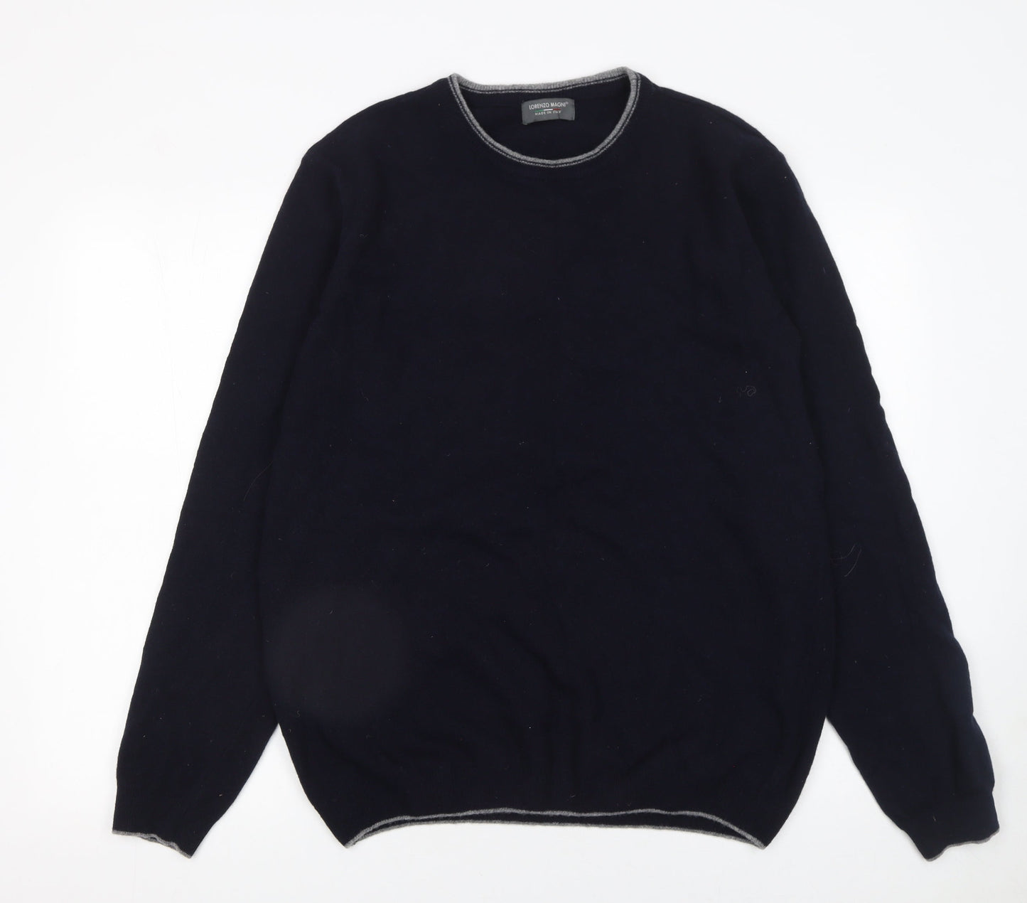 Lorenzo Magni Men's Blue Wool Pullover Jumper XL Crew Neck Knit