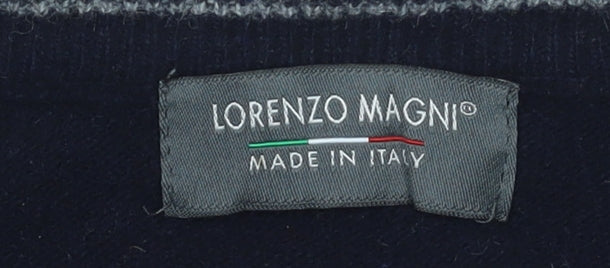 Lorenzo Magni Men's Blue Wool Pullover Jumper XL Crew Neck Knit