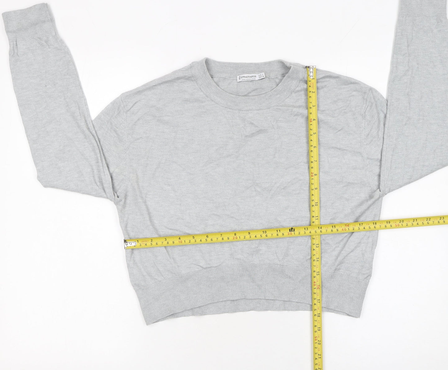 Stradivarius Women's Grey Regular Fit Crew Neck Jumper Size 14