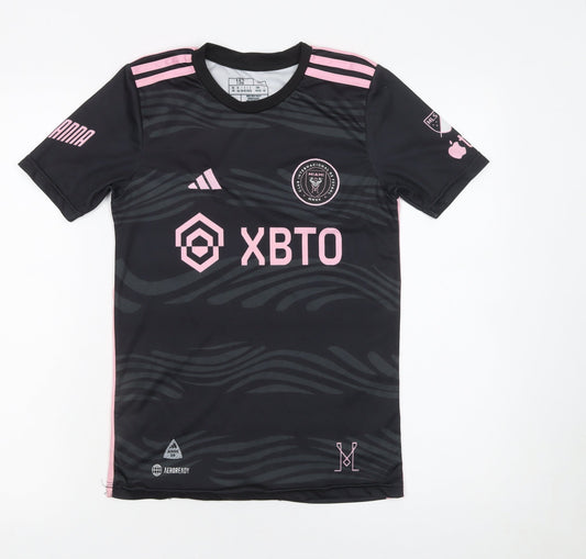 Adidas Boys Black Inter Miami Messi 10 Football Jersey Slim Fit Shirt Size 152