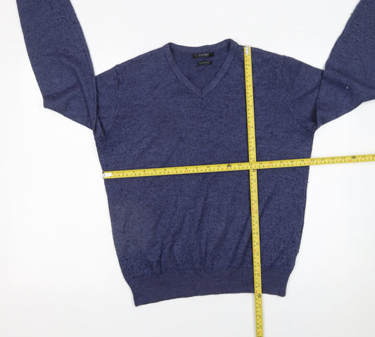 St. Bernard for Dunnes Stores Men's Blue V-Neck Wool Blend Jumper Size L