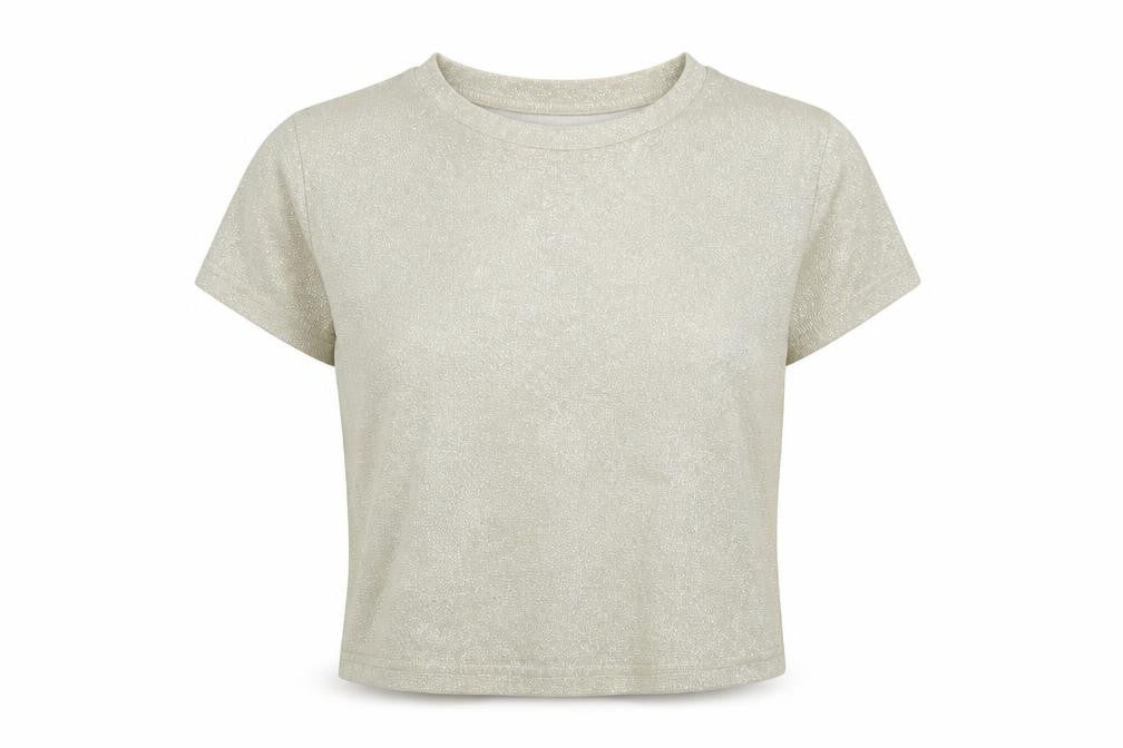 New Look Women Gold Cropped Glitter T-Shirt Size 8 Short Sleeve
