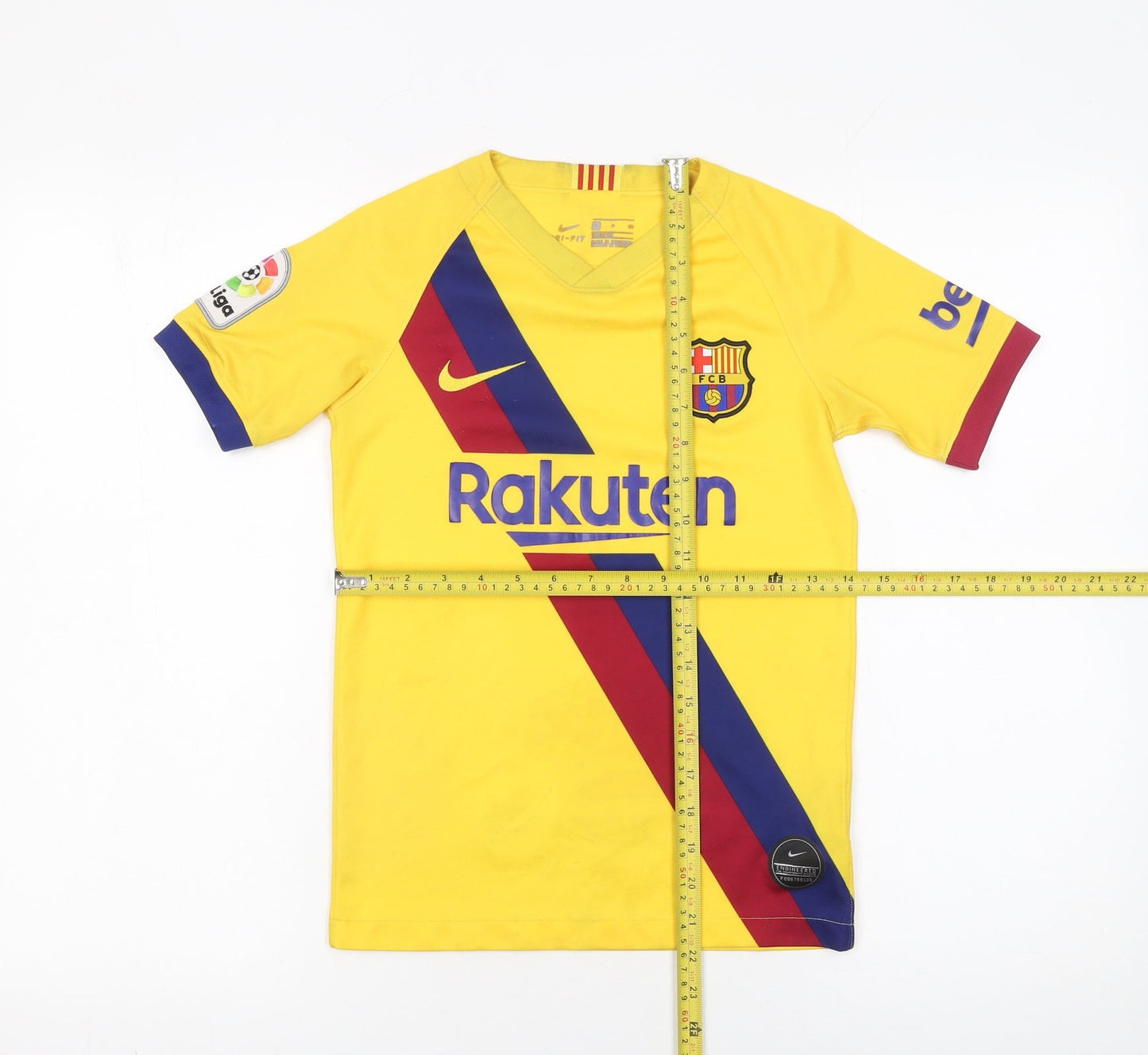 Nike Boys Yellow Barcelona Football T-Shirt Small S Jersey Dri-Fit