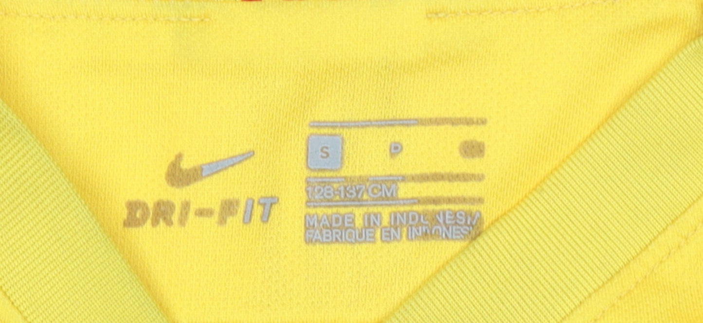 Nike Boys Yellow Barcelona Football T-Shirt Small S Jersey Dri-Fit