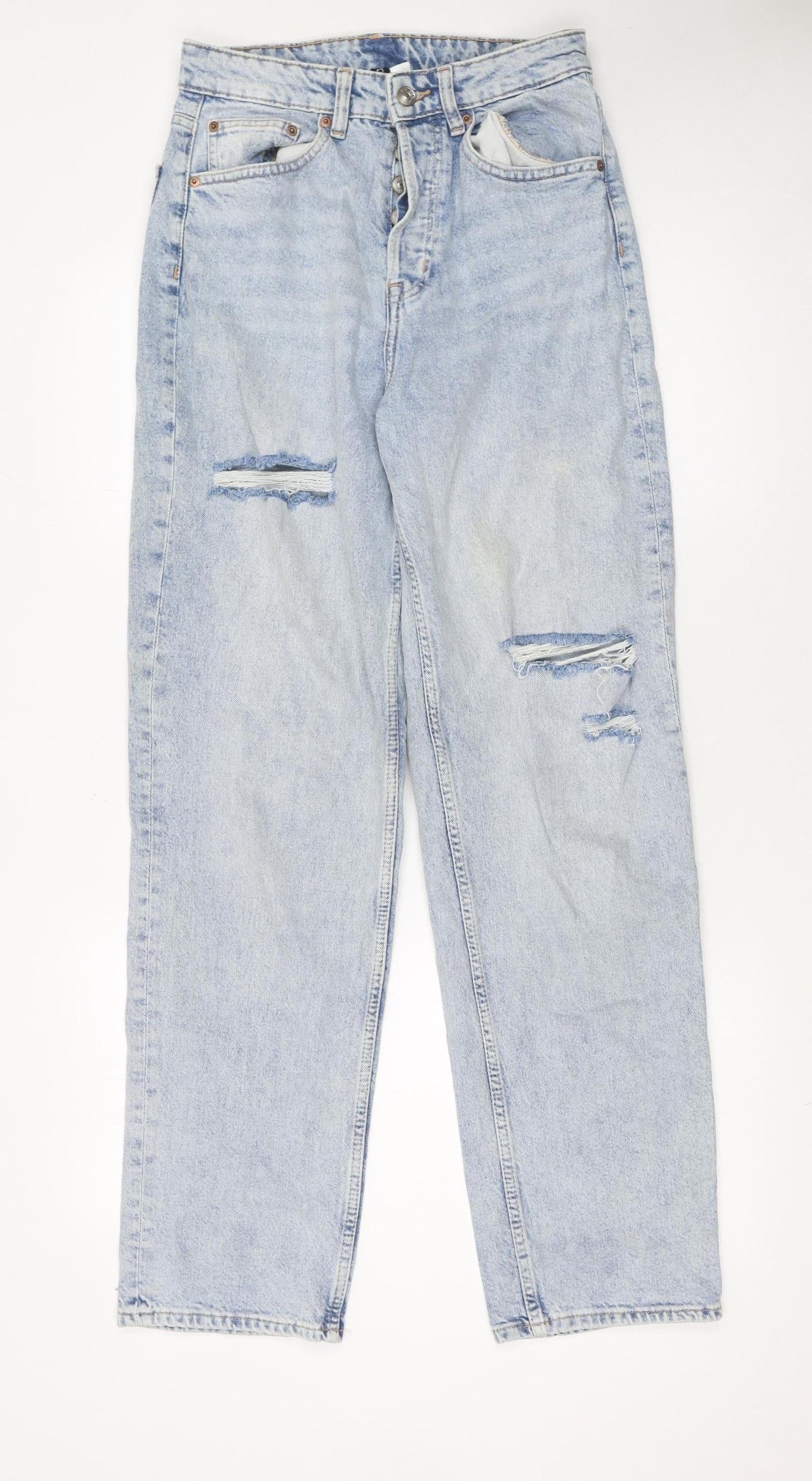 H&M Women’s Blue Distressed High Rise Mom Jeans Size 8