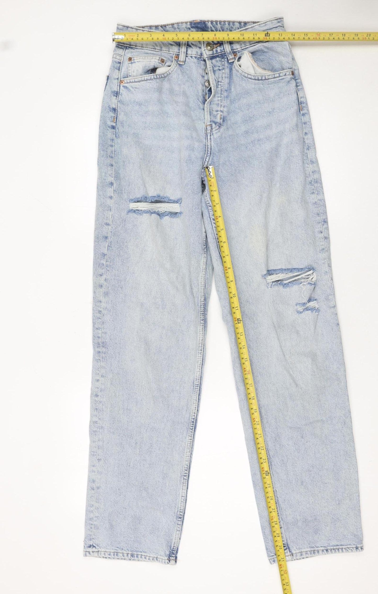 H&M Women’s Blue Distressed High Rise Mom Jeans Size 8
