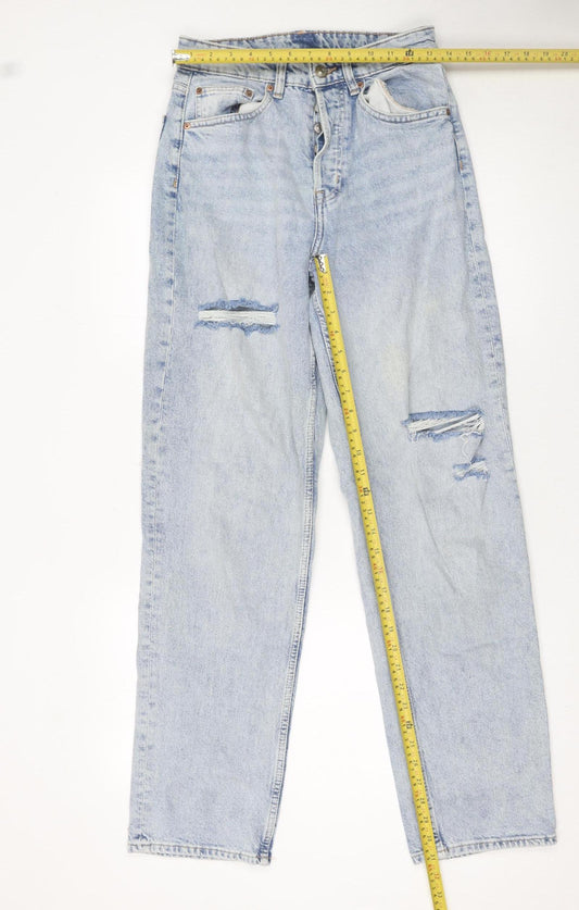 H&M Women’s Blue Distressed High Rise Mom Jeans Size 8