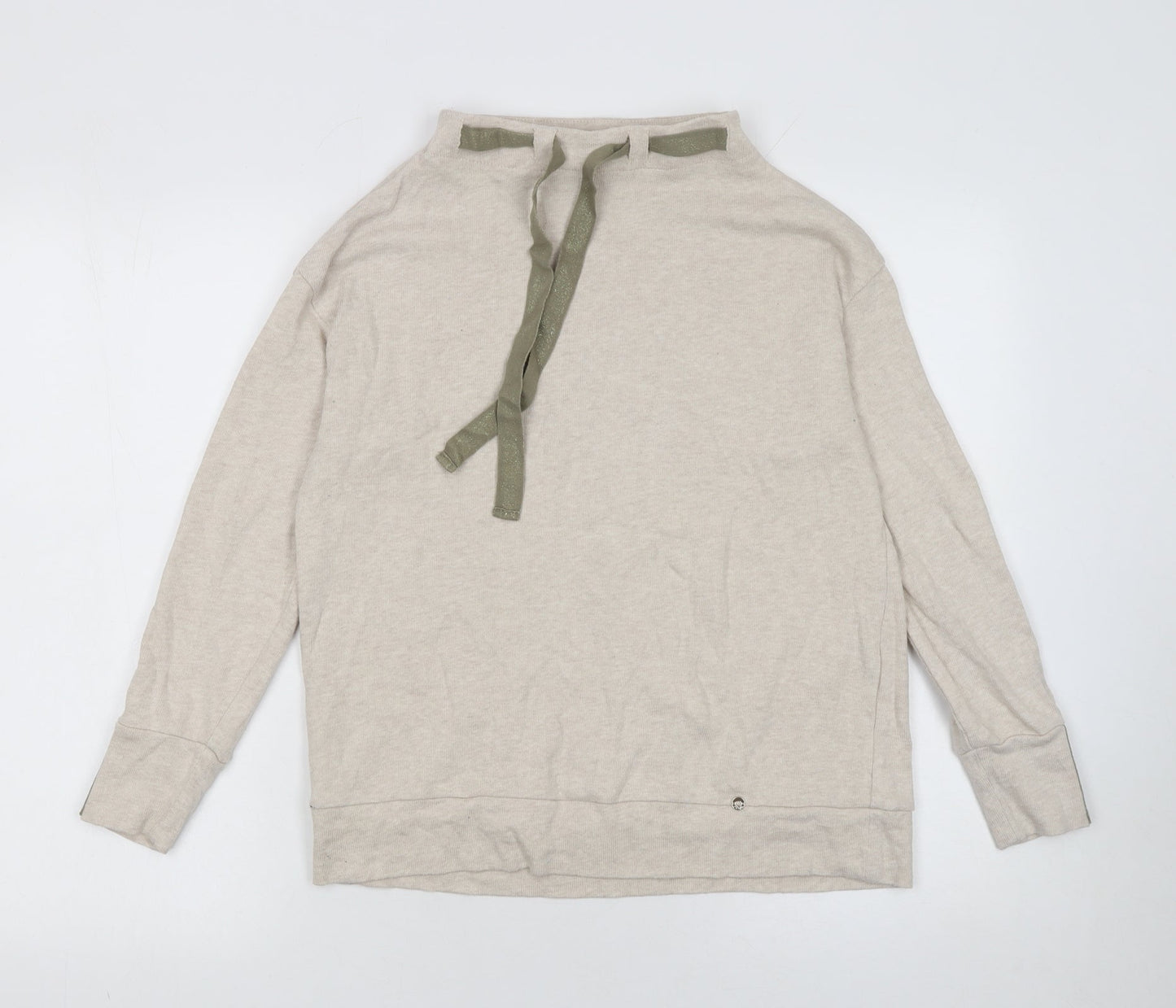 Féria Women Beige Cotton High Neck Bow Pullover Jumper Size 12