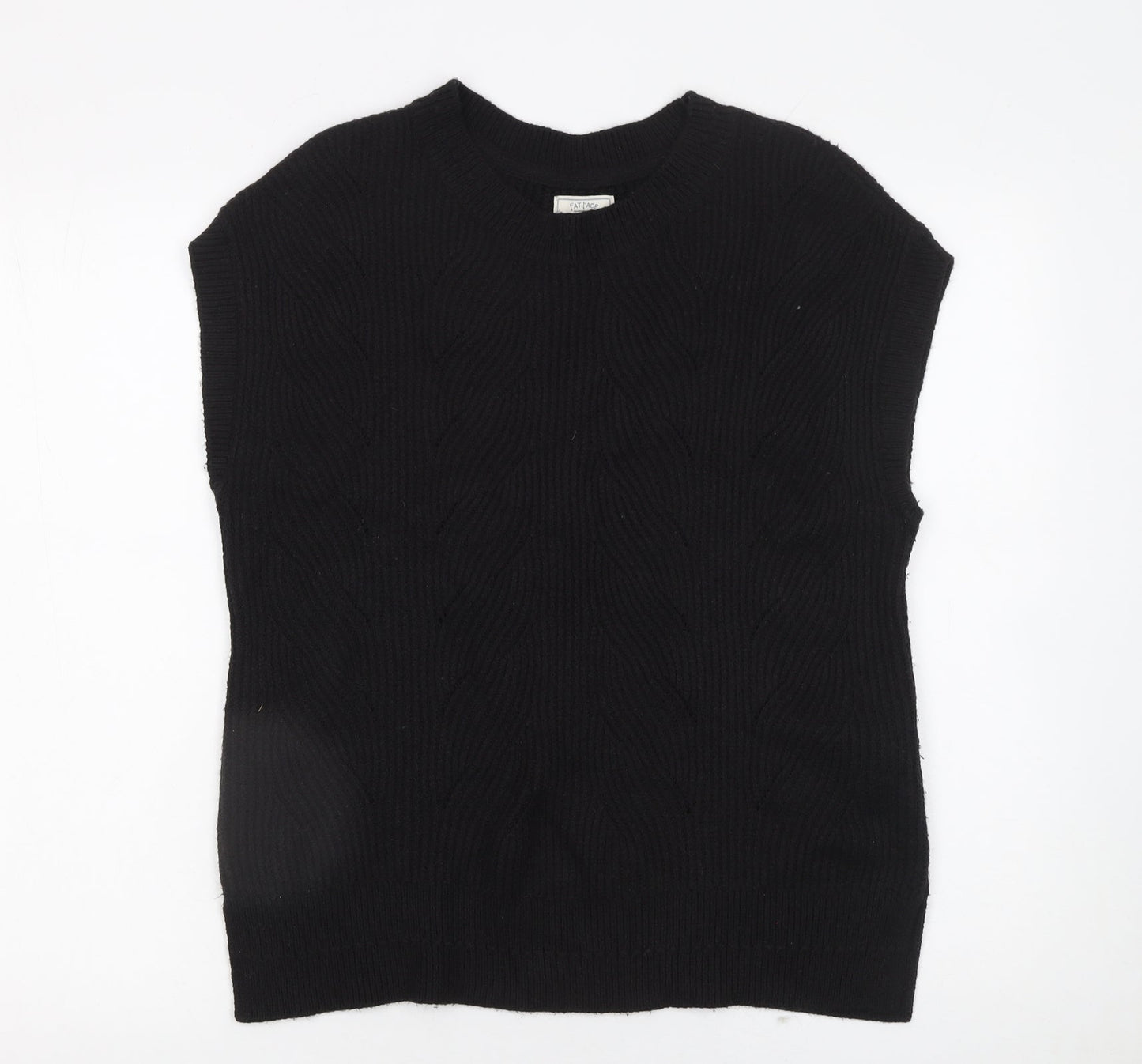 Fat Face Women's Black Cable Knit Sleeveless Pullover Jumper M