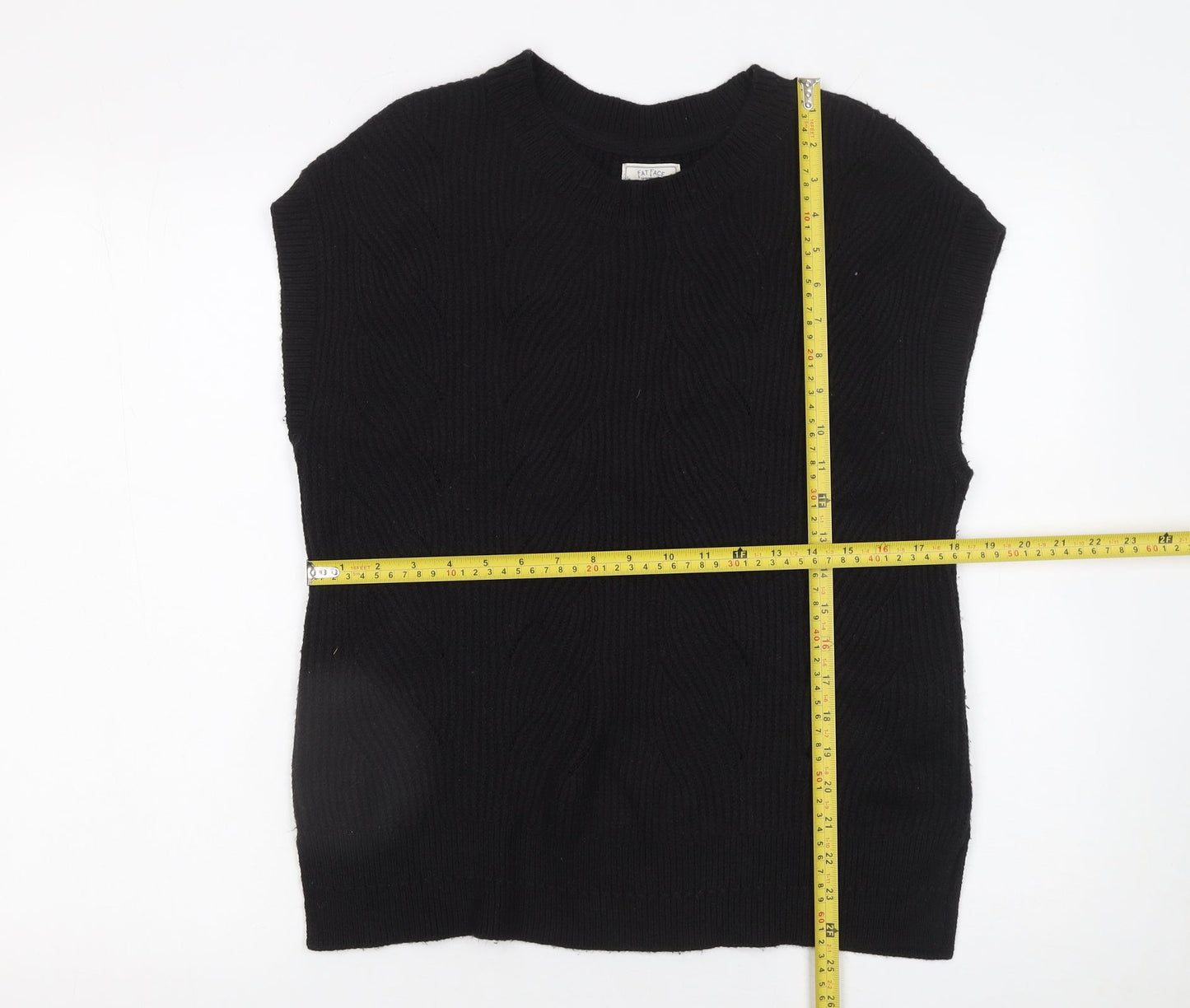 Fat Face Women's Black Cable Knit Sleeveless Pullover Jumper M
