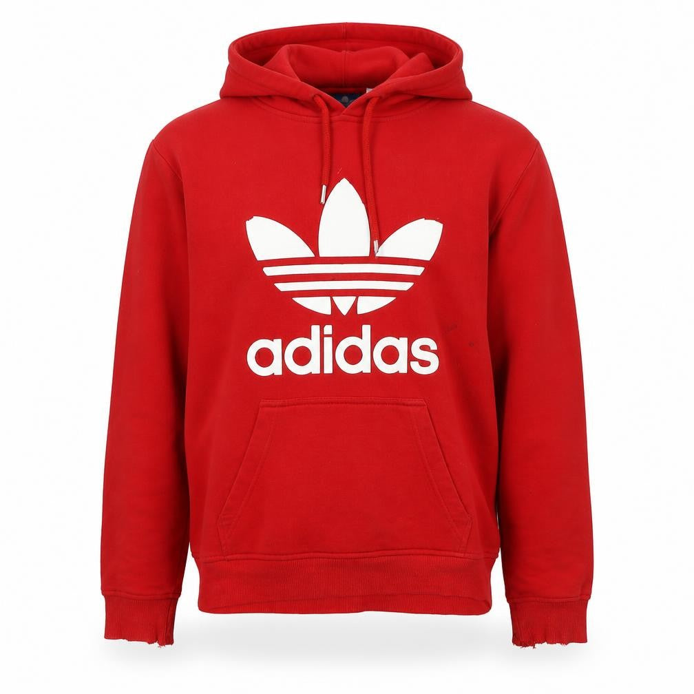 Adidas Mens Red Pullover Hoodie Small Graphic Cotton Blend Sportswear