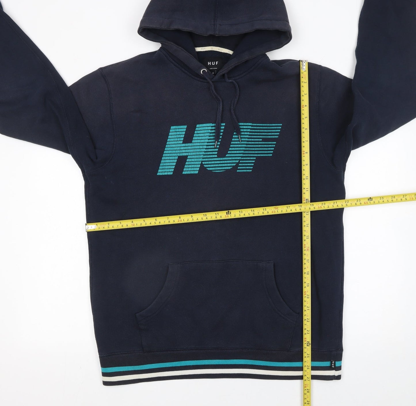 HUF Men's Blue Pullover Hoodie Medium Graphic Fleece Sweatshirt
