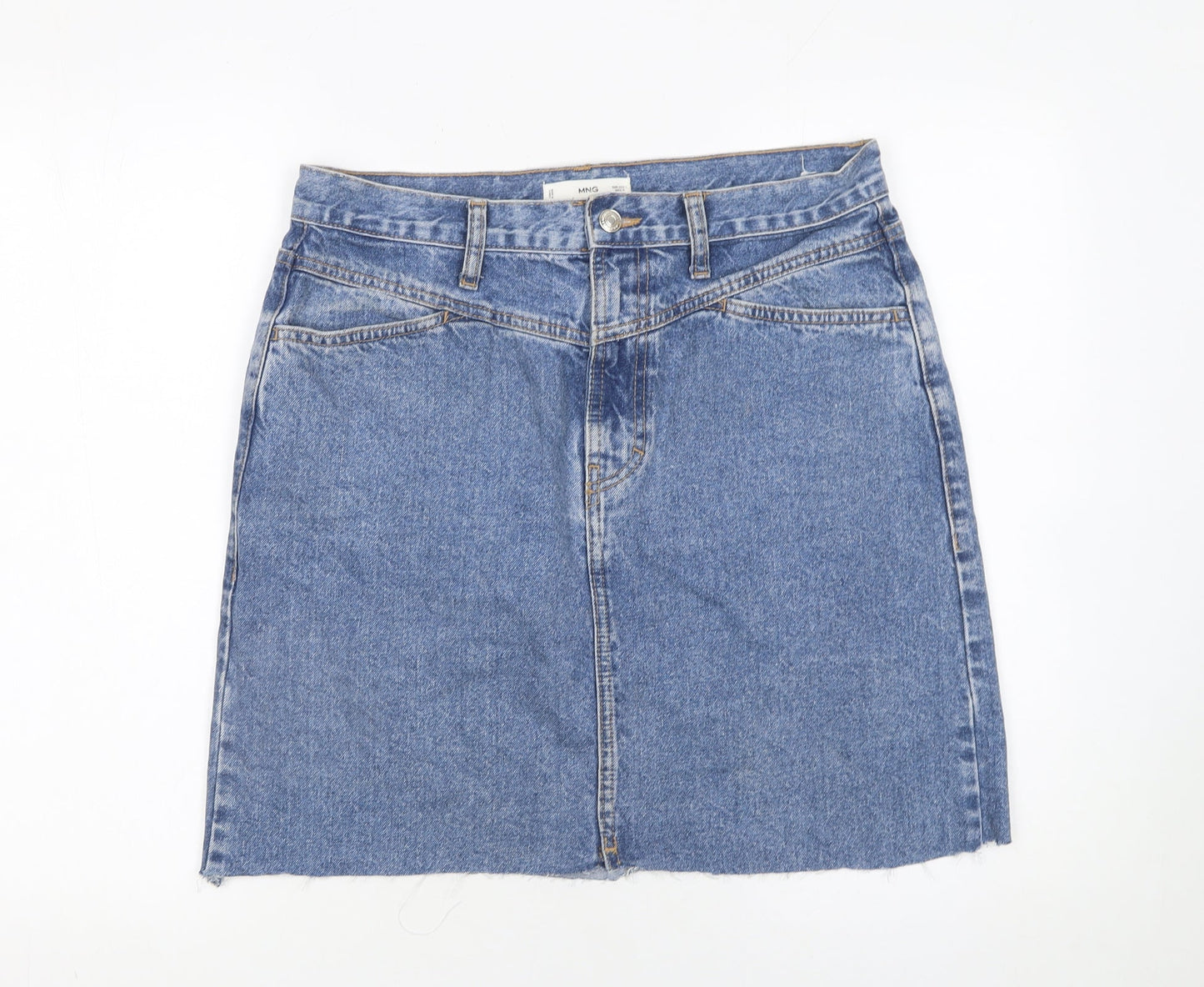 MNG Women's Blue Denim Short Straight Skirt Size L