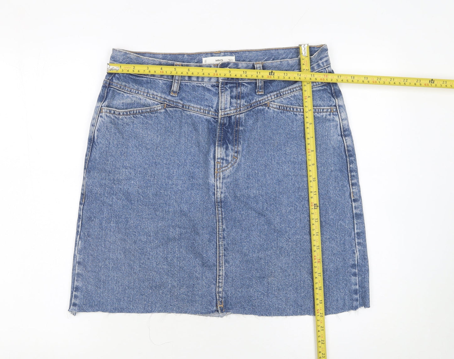 MNG Women's Blue Denim Short Straight Skirt Size L